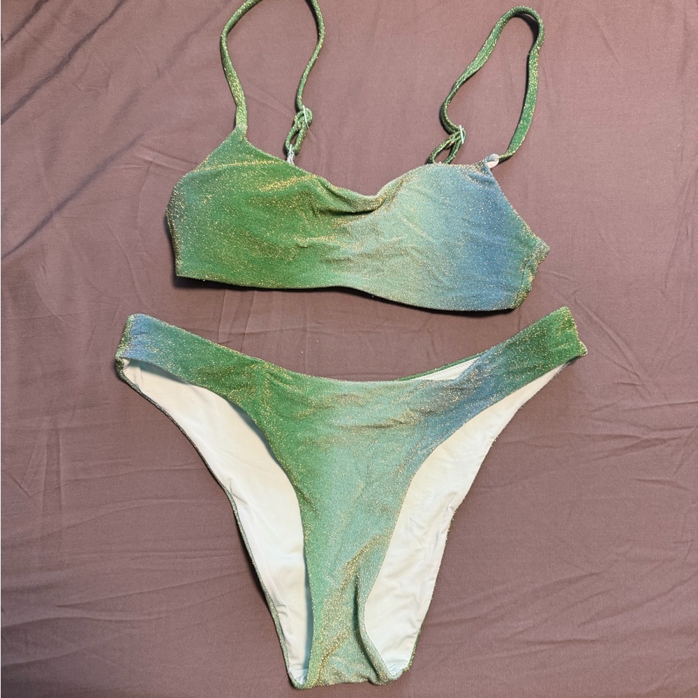 Aerie bikini sparkle shine scoop cheeky women’s medium top large bottom